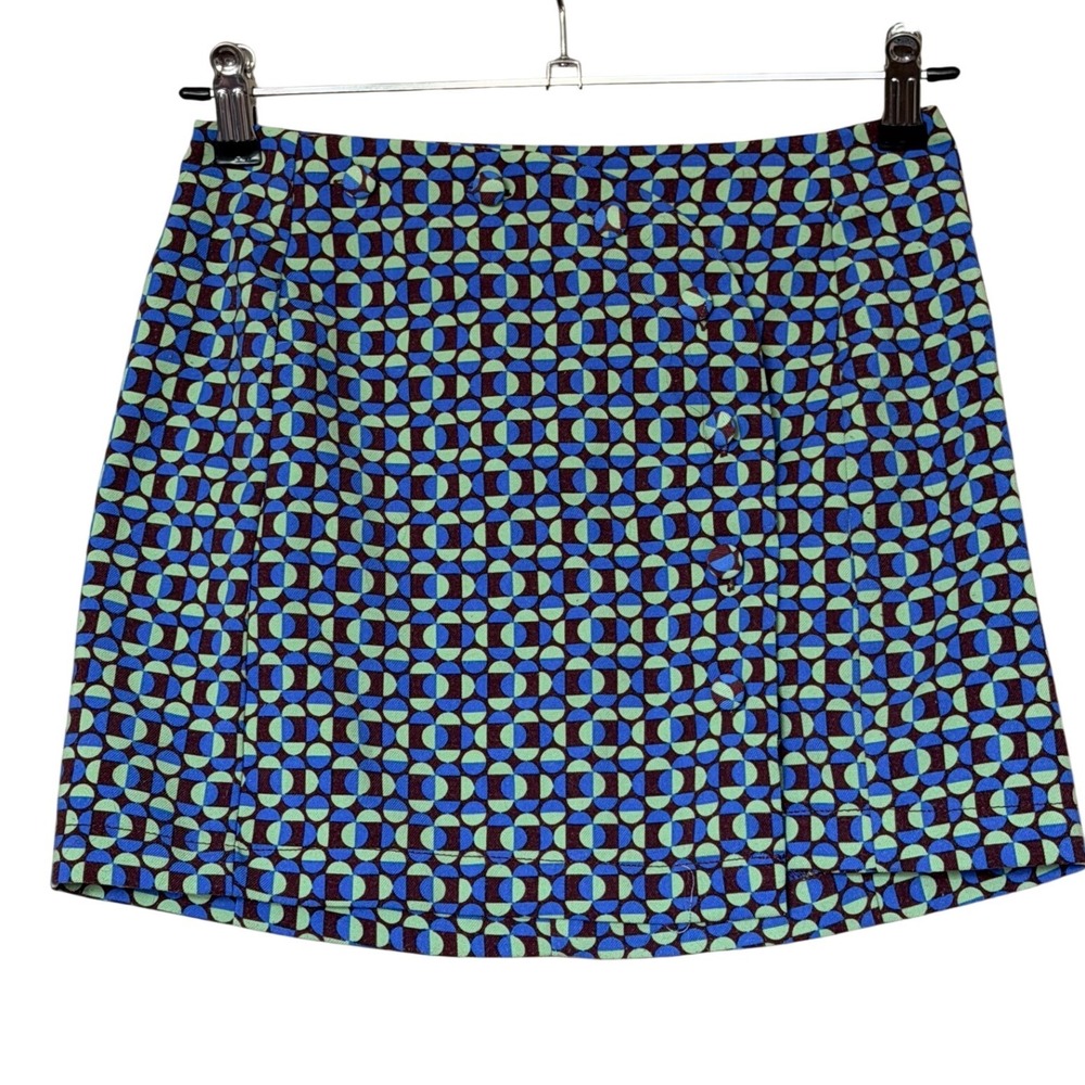 Urban Outfitters Geometric Print Mini Skirt Blue Green Mod Retro XS - Picture 3 of 6